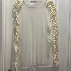 Ashley Stewart Cream Ruffle Sleeve Blouse